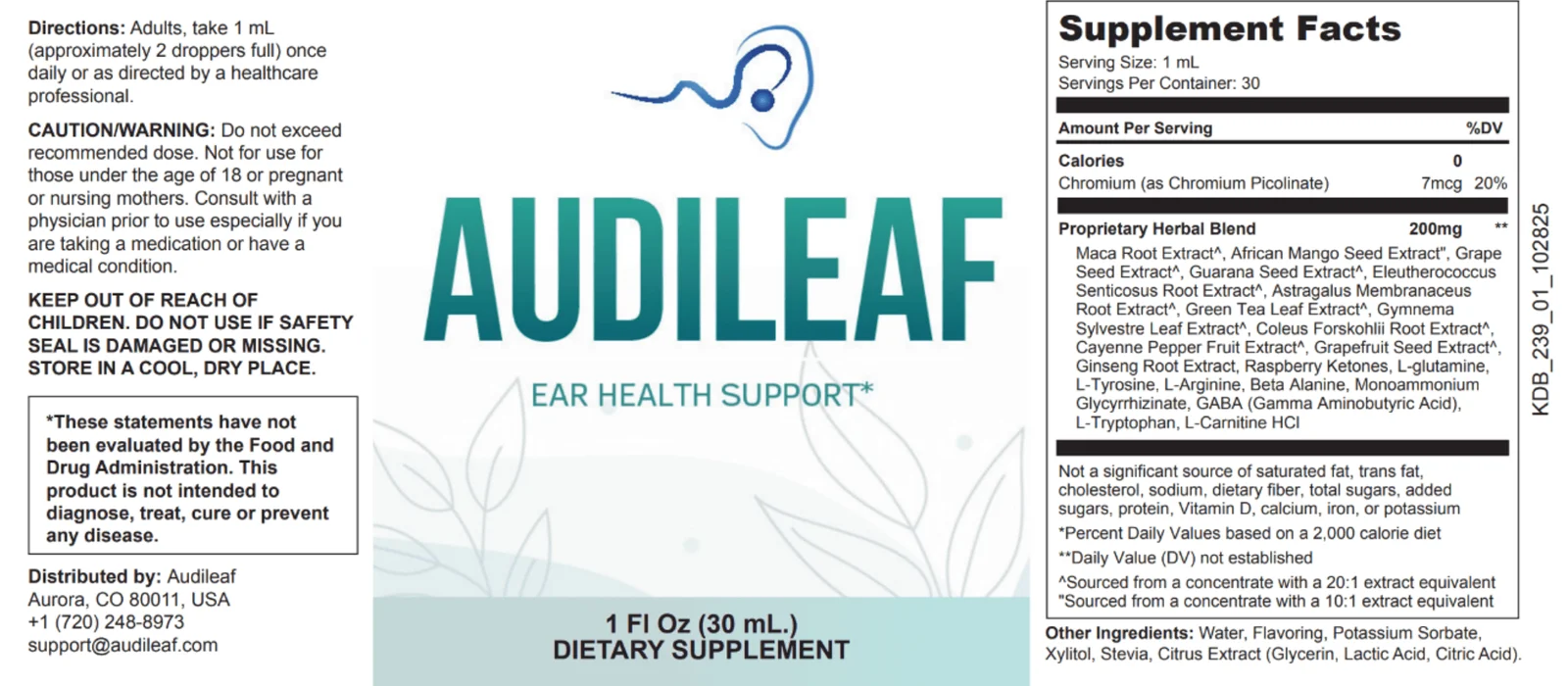 AudiLeaf Product Label